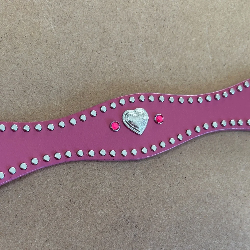 Nocona Pink Heart Studded Western Belt Youth Size 24 Y2K Boho Cowgirl Equestrian